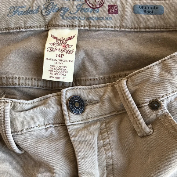 Faded Glory beige / tan ultimate boot cut jeans, size 14 petite - Picture 10 of 12